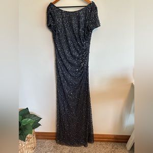 Adrianna Papell Platinum sequin full length formal dress, size 18.